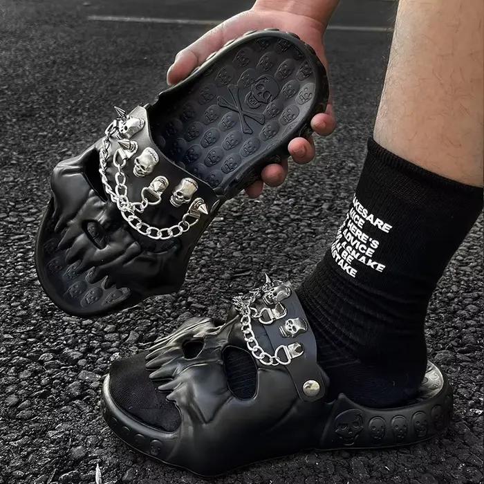 Sandales Antidérapantes à Motif de Crâne pour Homme et Femme, Pantoufles de dehors, Confortables, pour la Plage, Halloween, Optique pour la Maison, Chaussures Souples