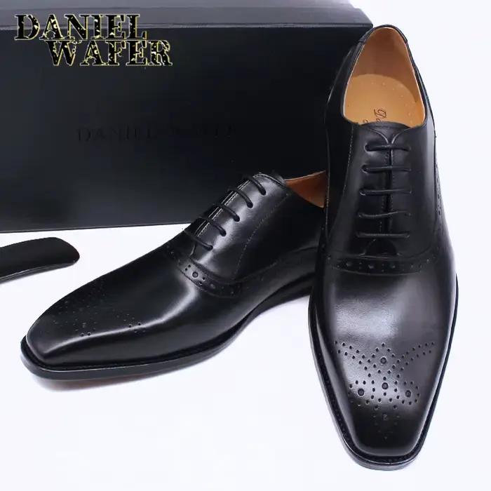 Chaussures Oxford à lacets en cuir véritable pour hommes