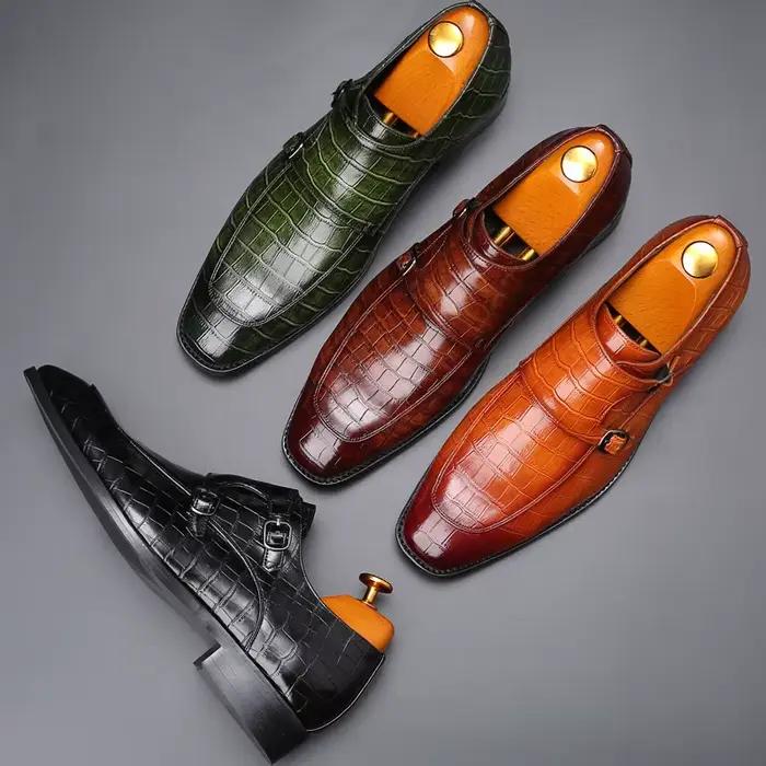 Hommes de luxe chaussures habillées Crocodile Grain cuir chaussures hommes boucle décontracté chaussures de fête de mariage de haute qualité hommes d'affaires richelieu chaussure
