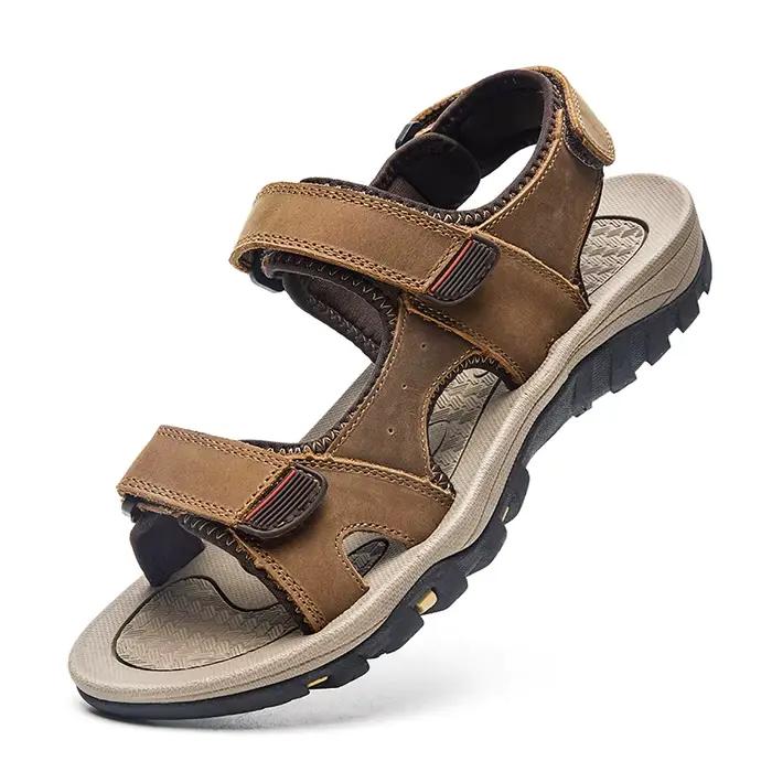 Sandales en cuir véritable pour hommes, chaussures d'extérieur, plage d'été, grande taille 47 48