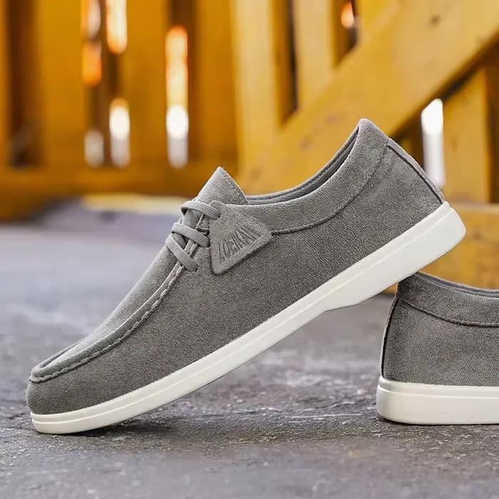 Mocassins en daim pour hommes, chaussures décontractées souples à enfiler, légères, pour la marche et la conduite, confortables, plates, pour usage quotidien, gris