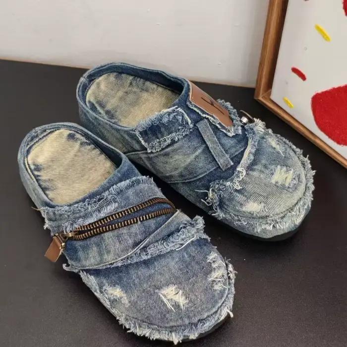 Chaussures décontractées en denim pour hommes, mules d'été confortables, mocassins à plateforme, sandales respirantes pour la marche