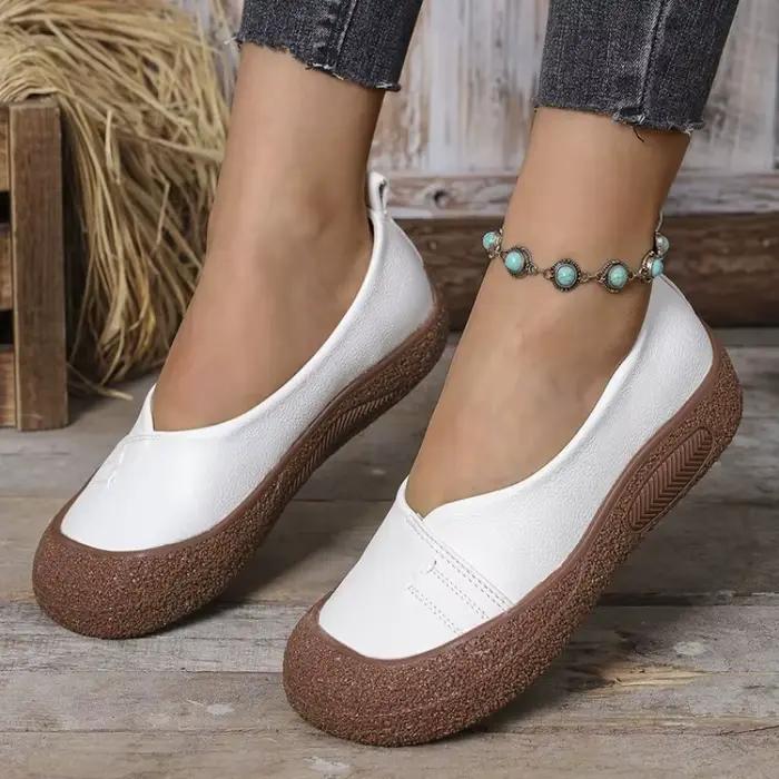 Chaussures décontractées rétro en cuir pleine fleur antidérapantes pour femmes confortables et résistantes à l'usure pour printemps automne occasions décontractées