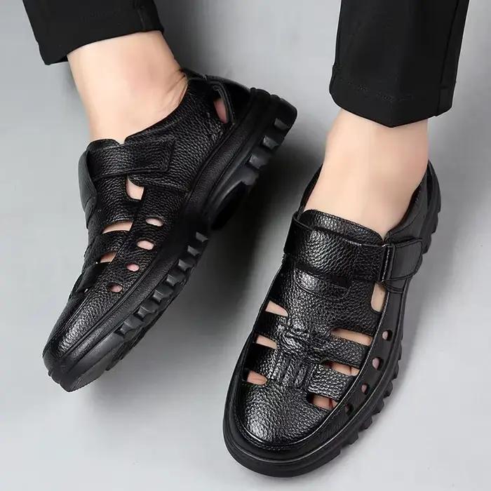 Sandales de Luxe en Cuir pour Homme, Chaussures Décontractées, Confortables, en Plein Air, à la Mode, Souples Astronomiques, Antidérapantes, Respirantes, Été, 2025