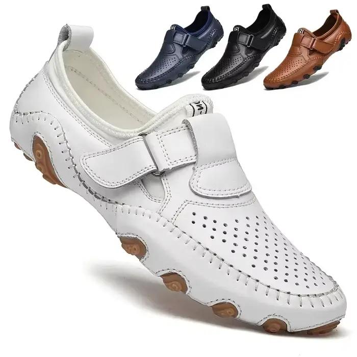 Vanmie – chaussures décontractées en cuir véritable pour hommes, chaussures italiennes faites à la main en cuir souple ajouré, respirantes, pour la conduite estivale