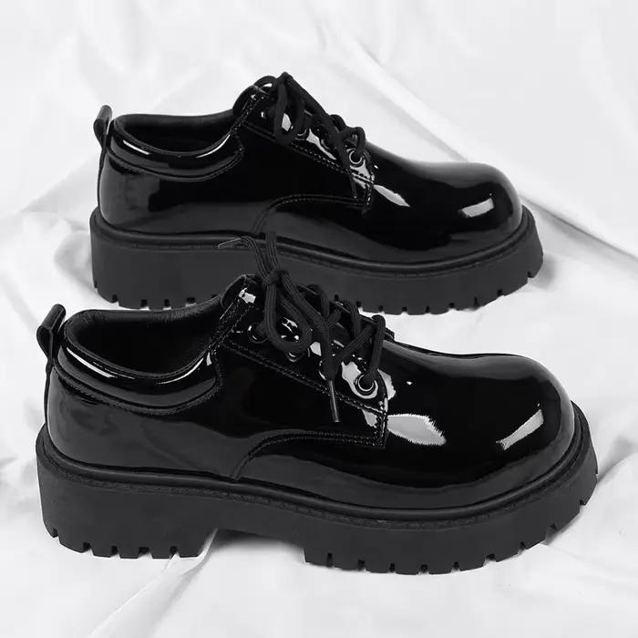 Chaussures en cuir noir unisexe 2025 printemps plate-forme à lacets Oxfords