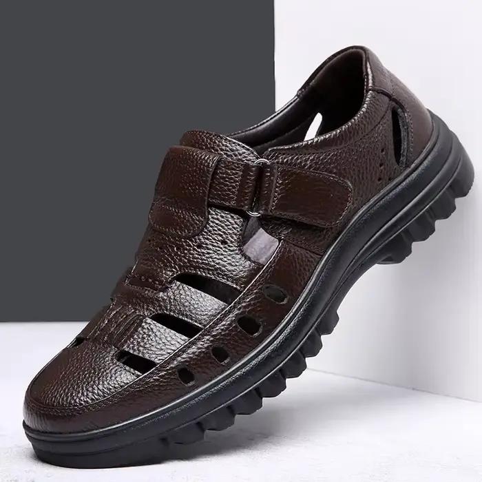 Sandales de Luxe en Cuir pour Homme, Chaussures Décontractées, Confortables, en Plein Air, à la Mode, Souples Astronomiques, Antidérapantes, Respirantes, Été, 2025