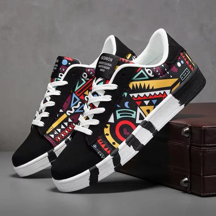 Nouvelles Chaussures de Skateboard Tendance pour Hommes – Baskets Décontractées Antidérapantes en Toile à Motifs pour la Marche en Extérieur – Zapatos Sportifs pour Homme