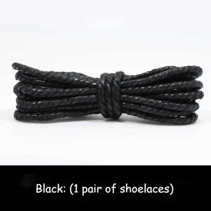 Lacets de chaussures cirés pour femmes en cuir épais de Style britannique, bottes rondes noires pour hommes, lacets fins en coton et lin