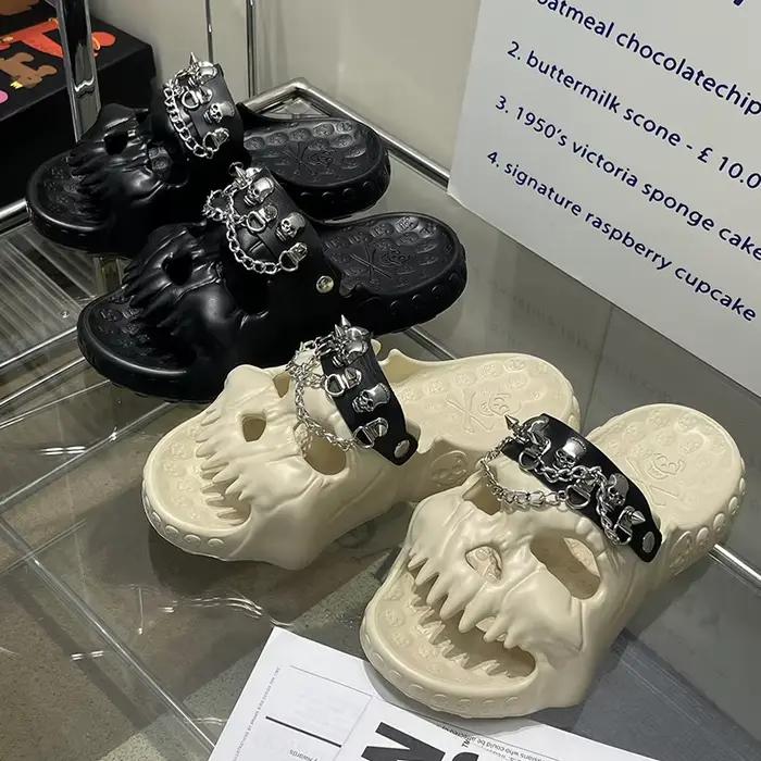 Sandales Antidérapantes à Motif de Crâne pour Homme et Femme, Pantoufles de dehors, Confortables, pour la Plage, Halloween, Optique pour la Maison, Chaussures Souples