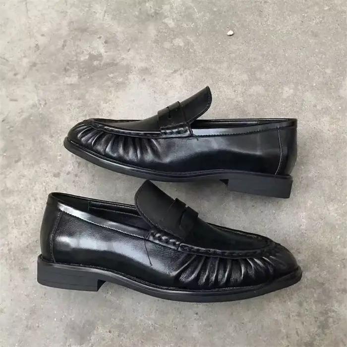 Nouvelles chaussures plates rétro françaises en cuir de veau pur fait à la main