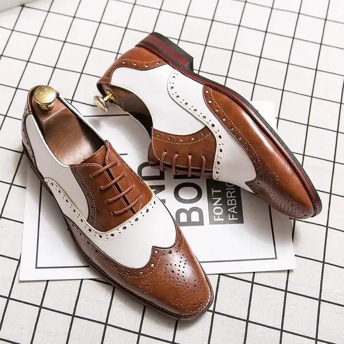 Marque italienne marron blanc bloc mixte chaussures hommes de haute qualité chaussures habillées chaussures de bureau d'affaires mocassins en cuir grande taille: 38-48