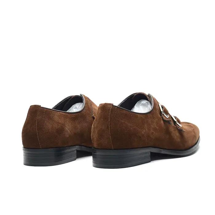 Classique Double boucle moine sangle hommes chaussures habillées vache daim cuir pointu casquette orteil affaires fête mariage chaussures formelles pour homme