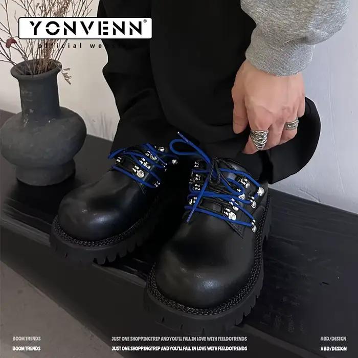 YONWENN chaussures de travail en cuir originales pour hommes mode Double dentelle Design site officiel couleur bloquée
