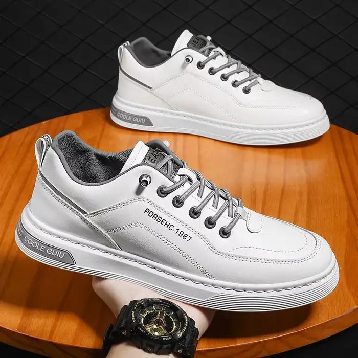 Chaussures décontractées homme en cuir véritable à bout rond semelle caoutchouc pour homme style tendance et confort durable occassions décontractées