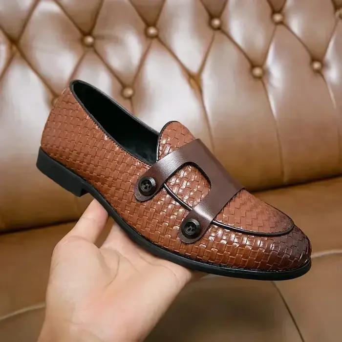 Hommes mocassins chaussures marron noir Pu respirant Double boucle moine