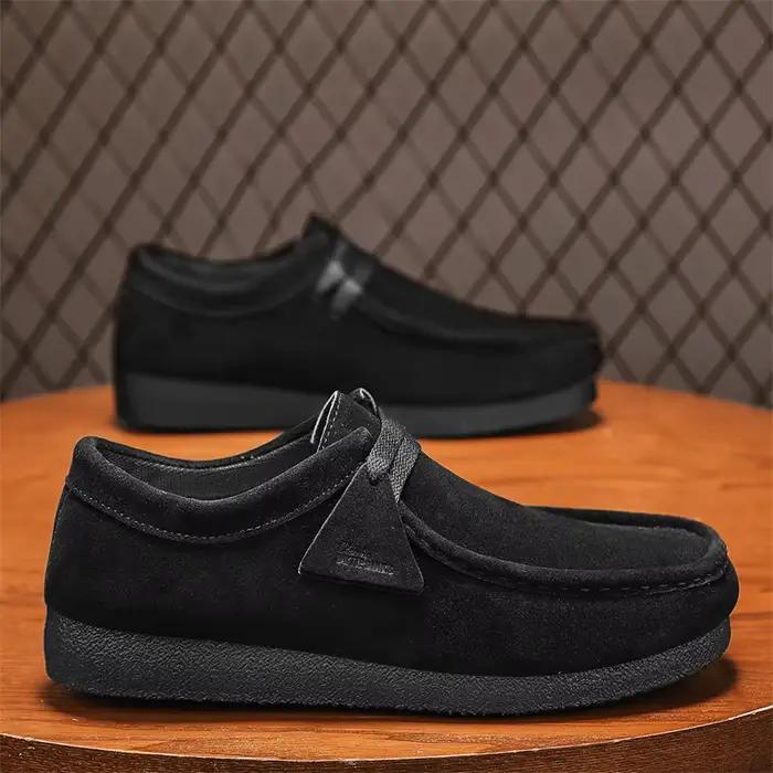Mocassins pour hommes à bout large, en daim, avec ornement en dentelle, semelle intermédiaire plateforme, pour la ville et la marche
