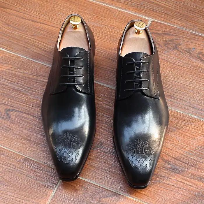 Chaussures d'affaires classiques hommes Oxford Derby en cuir véritable bout pointu mode à lacets de haute qualité bureau mariage chaussure formelle mâle