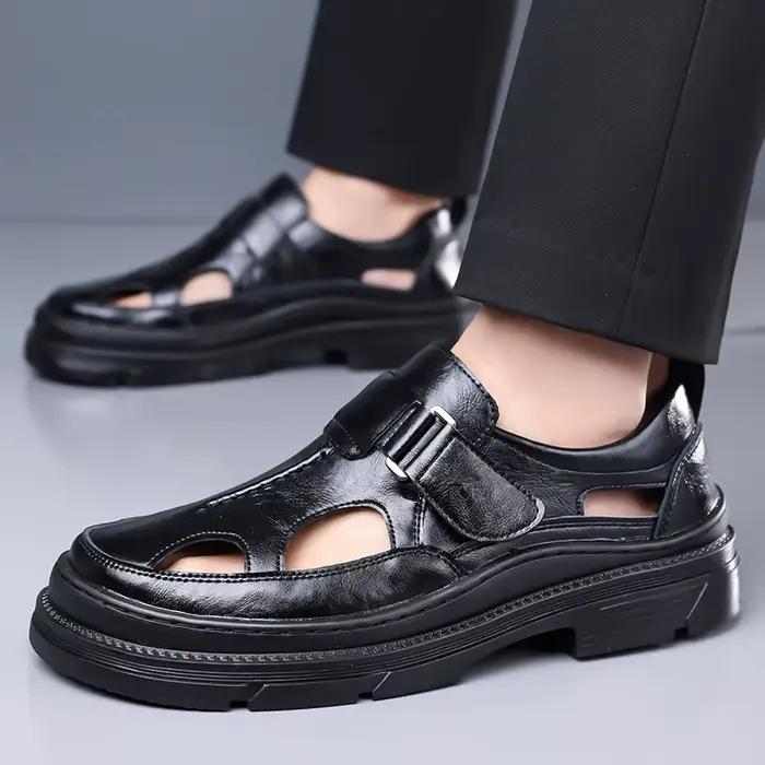 Nouvelles sandales d'été 2026 en cuir ajouré pour homme – Chaussures décontractées et élégantes à plateforme de couleur