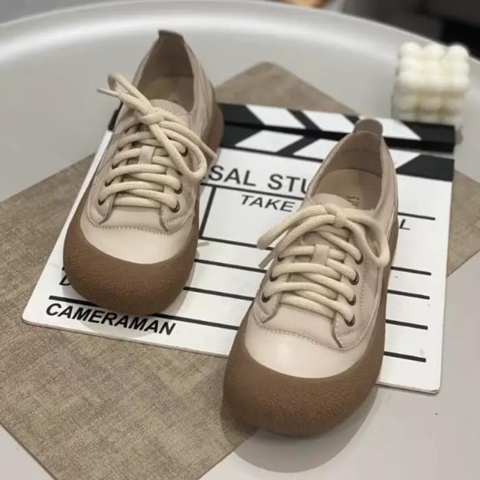 Chaussures en toile polyvalentes à semelles épaisses en cuir souple, nouveau style d'automne, semelles souples confortables, chaussures de sport décontractées