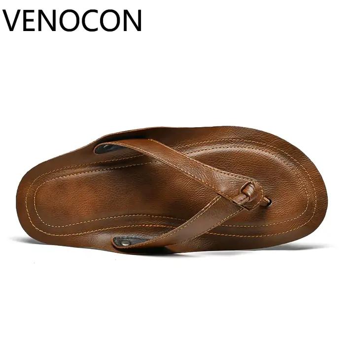 Sandales VENOCON en cuir fendu pour hommes, style fashion, confort caoutchouc, polyvalence et élégance romaine pour toutes occasions décontractées