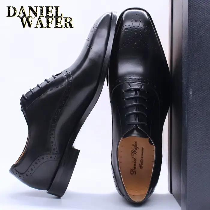 Chaussures Oxford à lacets en cuir véritable pour hommes