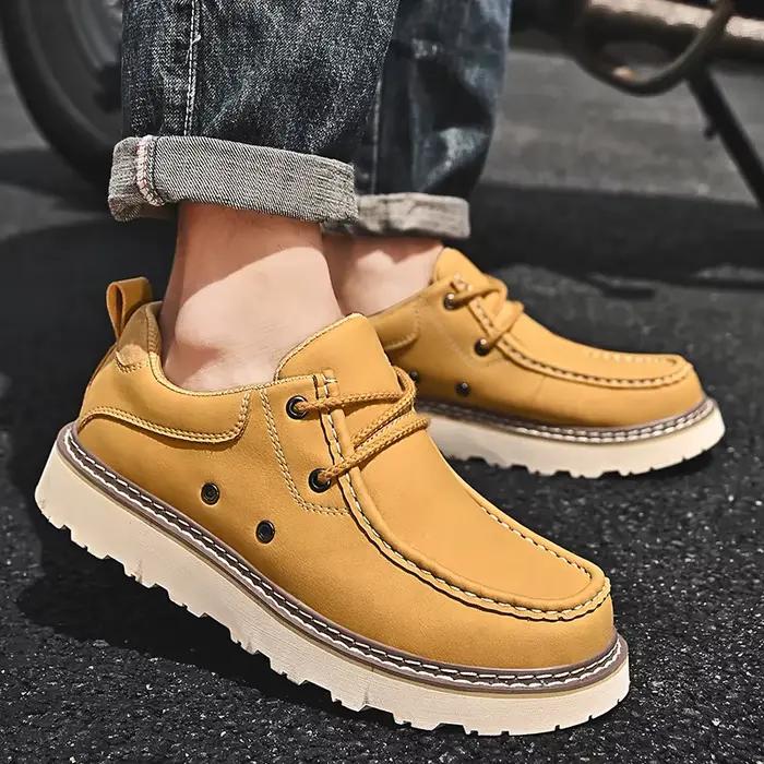 Chaussures de travail tendance pour hommes, à lacets, confortables, plates, style Oxford, rétro britannique, décontractées, à semelle épaisse et rehaussée