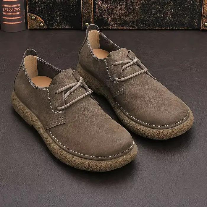 Chaussures décontractées vintage en daim homme mocassins à enfiler semelle caoutchouc souple respirantes kaki gris pour hommes printemps automne
