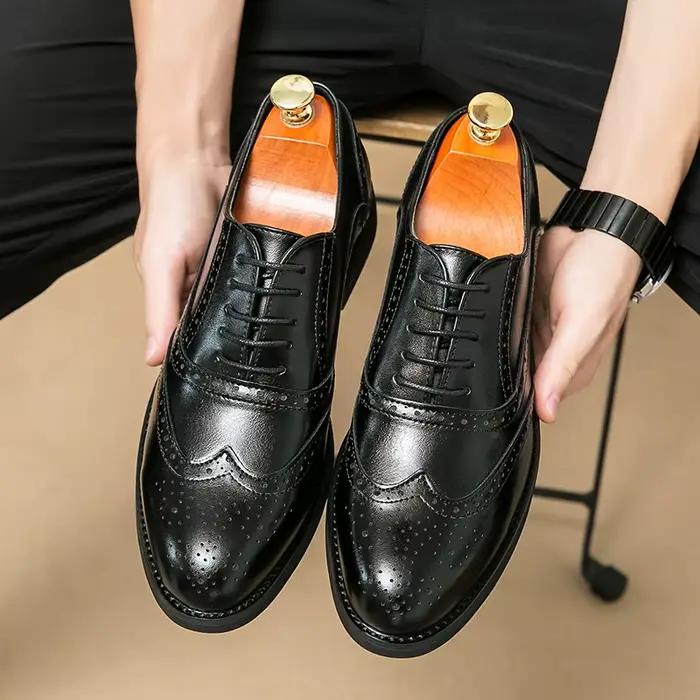 Chaussures de marié en cuir blanc italien de luxe pour hommes d'affaires Oxfords à bout d'aile moine à lacets Brock