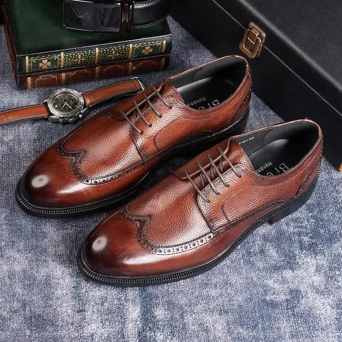 Chaussures Oxford faites à la main pour hommes, chaussures formelles classiques d'affaires en cuir véritable de vache, richelieu, 2025