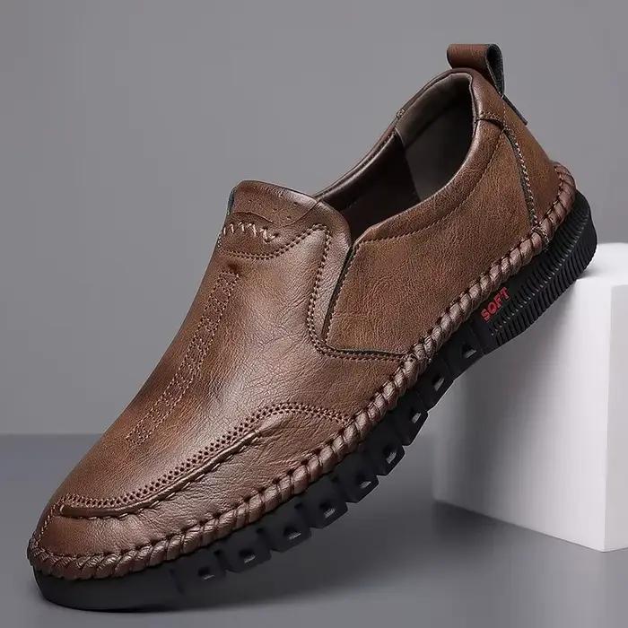 Chaussures homme en cuir véritable cousues à la main bout rond décontractées pour occasions formelles et loisirs printemps automne