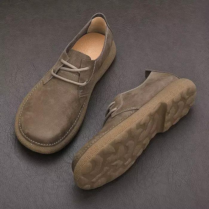 Chaussures décontractées vintage en daim pour hommes - Mocassins à enfiler avec semelle en caoutchouc souple