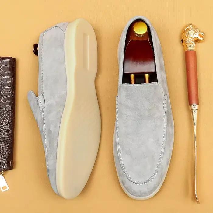 Chaussures pour hommes en cuir véritable et peau de mouton, surface souple, résistantes à l'usure, mocassins décontractés à enfiler, semelle en caoutchouc, hauteur cheville