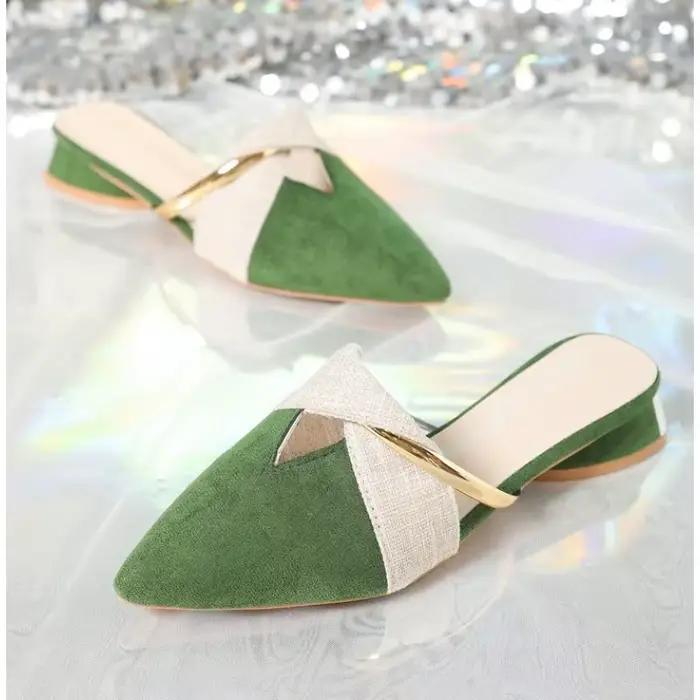 Mules tendance Baotou - Été 2026 - Patchwork en cuir français - Talon bas - Bout pointu - Chaussures sexy pour femmes - Tailles 35-42