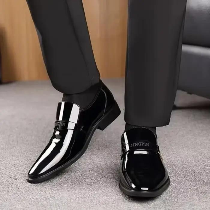 Chaussures Oxford en cuir brillant pour hommes, mocassins à enfiler, bout pointu laqué, chaussures d'affaires élégantes et durables pour homme occasions professionnelles