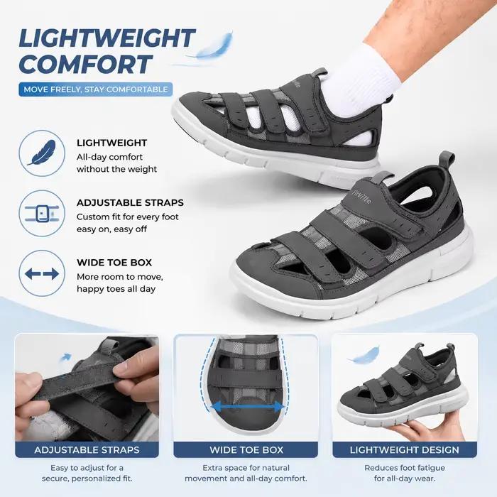 Sandales FitVille élargies pour hommes antidérapantes, semelle en EVA, confort pour diabétiques, antidouleur, grandes largeurs, décontractées, pour promenade et famille