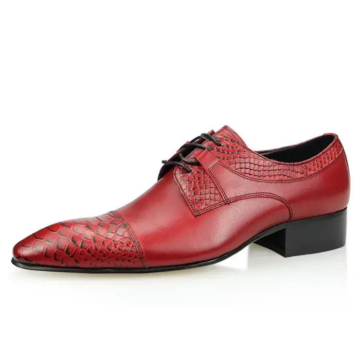 Chaussures Derby à bout pointu en cuir véritable pour hommes, rouge, élégantes et confortables pour les mariages et les événements professionnels