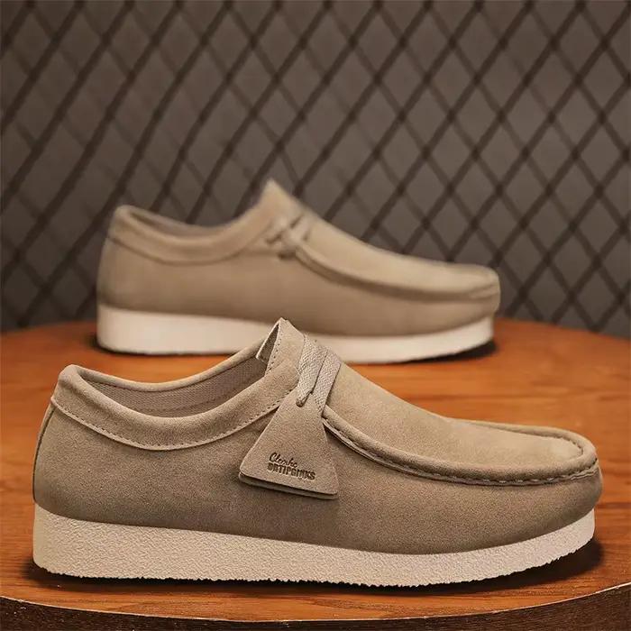 Mocassins pour hommes à bout large, en daim, avec ornement en dentelle, semelle intermédiaire plateforme, pour la ville et la marche