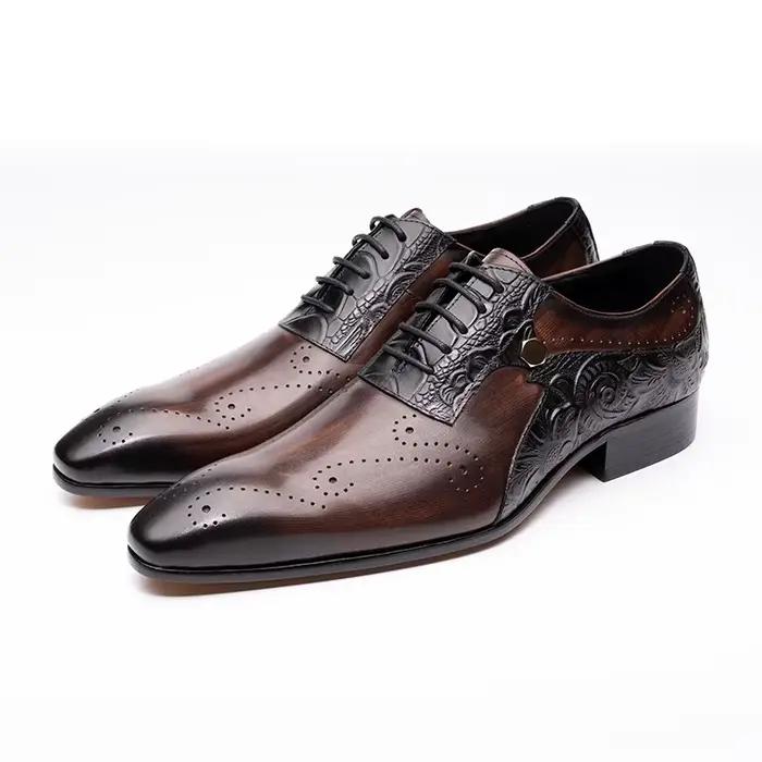 Nouvelle mode hommes robe de mariée richelieu chaussures grande taille en cuir véritable à lacets couleur Match à la