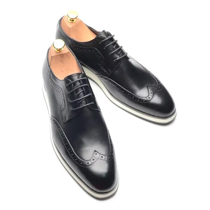 XEBOS hommes blanc été baskets en cuir véritable respirant à lacets aile pointe Derby chaussures décontracté en plein