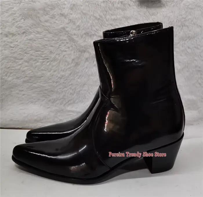 Bottes Chelsea en cuir verni noir pour hommes