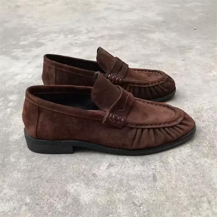 Nouvelles chaussures plates rétro françaises en cuir de veau pur fait à la main