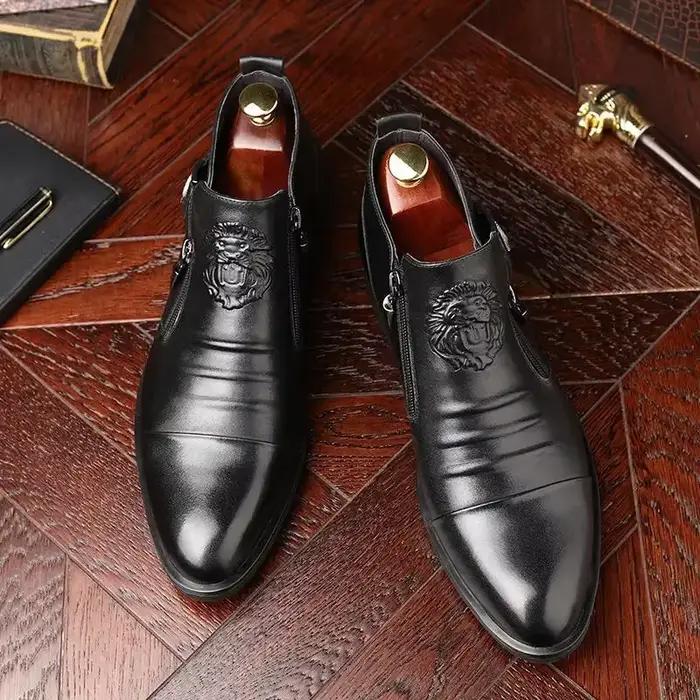 Chaussures pour hommes bottes pour hommes à la mode de luxe de haute qualité en cuir gaufré bottes pour hommes Zip chaussures en cuir pour hommes chaussures de travail résistantes