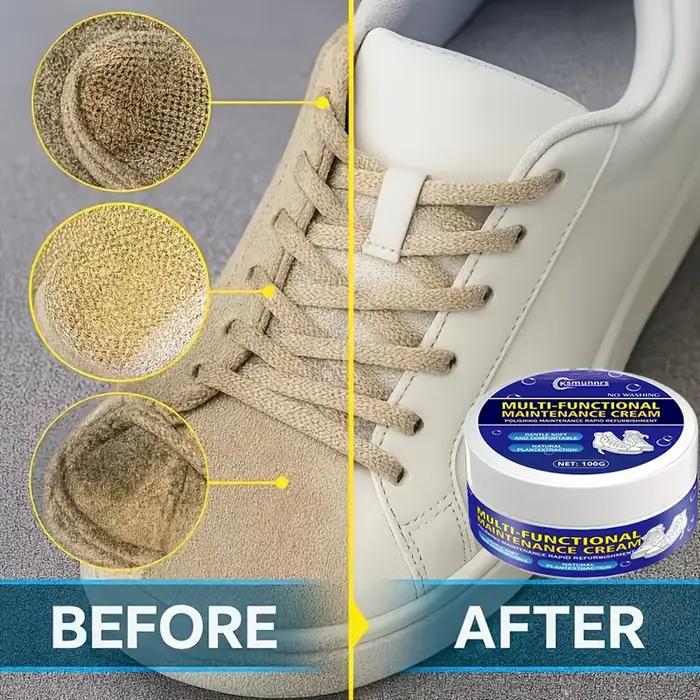 Crème à cirer les chaussures blanche 100g - Une formule révolutionnaire qui combine la cire et l'entretien en une seule étape. Pas de rinçage nécessaire. Convient