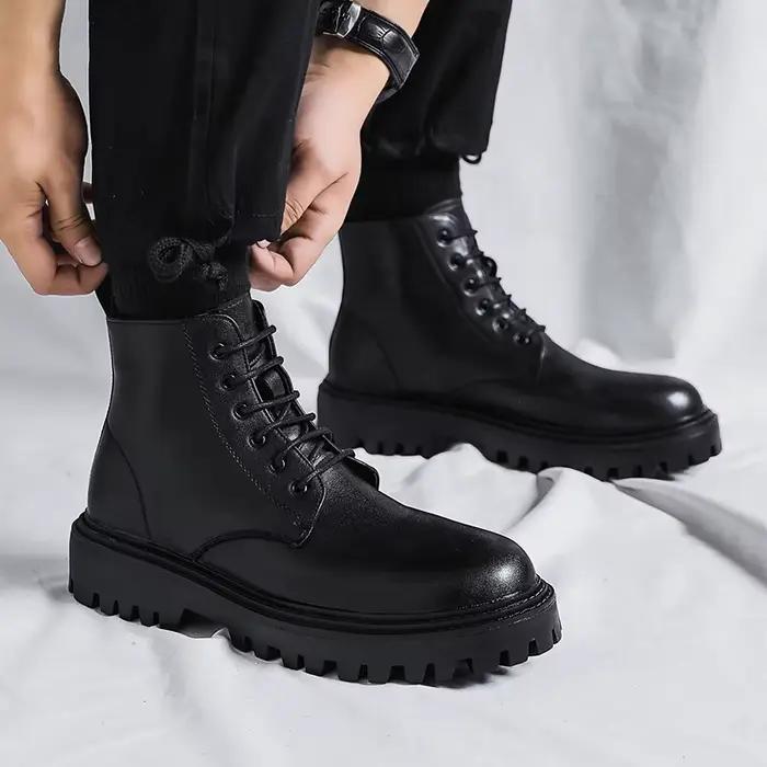 Bottines montantes pour hommes marque de créateur confortable fond épais chaussures décontractées homme bottes en cuir
