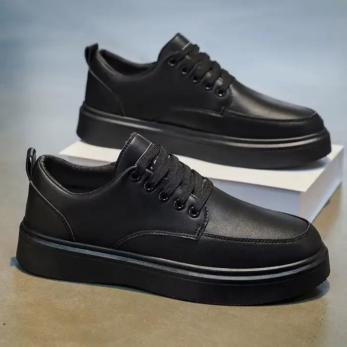 Sneakers en cuir minimalistes pour hommes - Chaussures de marche décontractées à semelle épaisse LOEIKAN