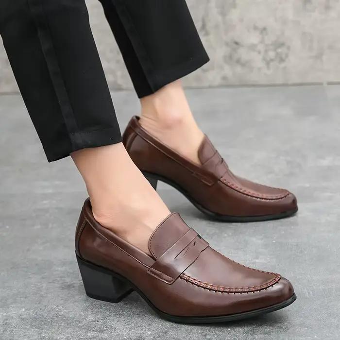 Classique épais talons hauts britannique affaires chaussures sociales hommes haute qualité richelieu plate-forme en cuir chaussures hommes en cuir formel pour homme