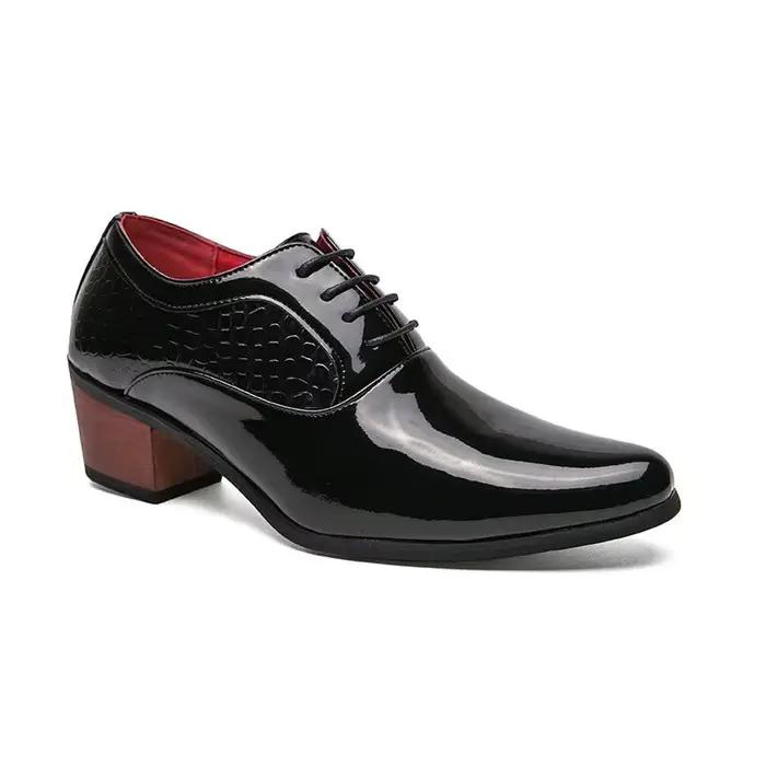 Chaussures pointues en cuir à talons hauts pour hommes d'affaires britanniques et chaussures de mariage surélevées décontractées coiffeur brillant de Style coréen