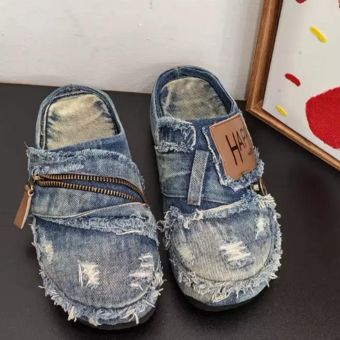 Chaussures décontractées en denim pour hommes, mules d'été confortables, mocassins à plateforme, sandales respirantes pour la marche