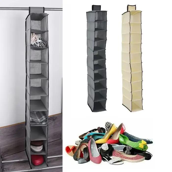 Étagère à chaussures suspendue à 10 couches au-dessus de la porte, organisateur pliable, placard, garde-robe, gain de place, cintre de rangement pour chaussures et chapeaux